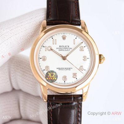 Swiss Copy Rolex Datejust 9015 Leather Strap Rose Gold Watches